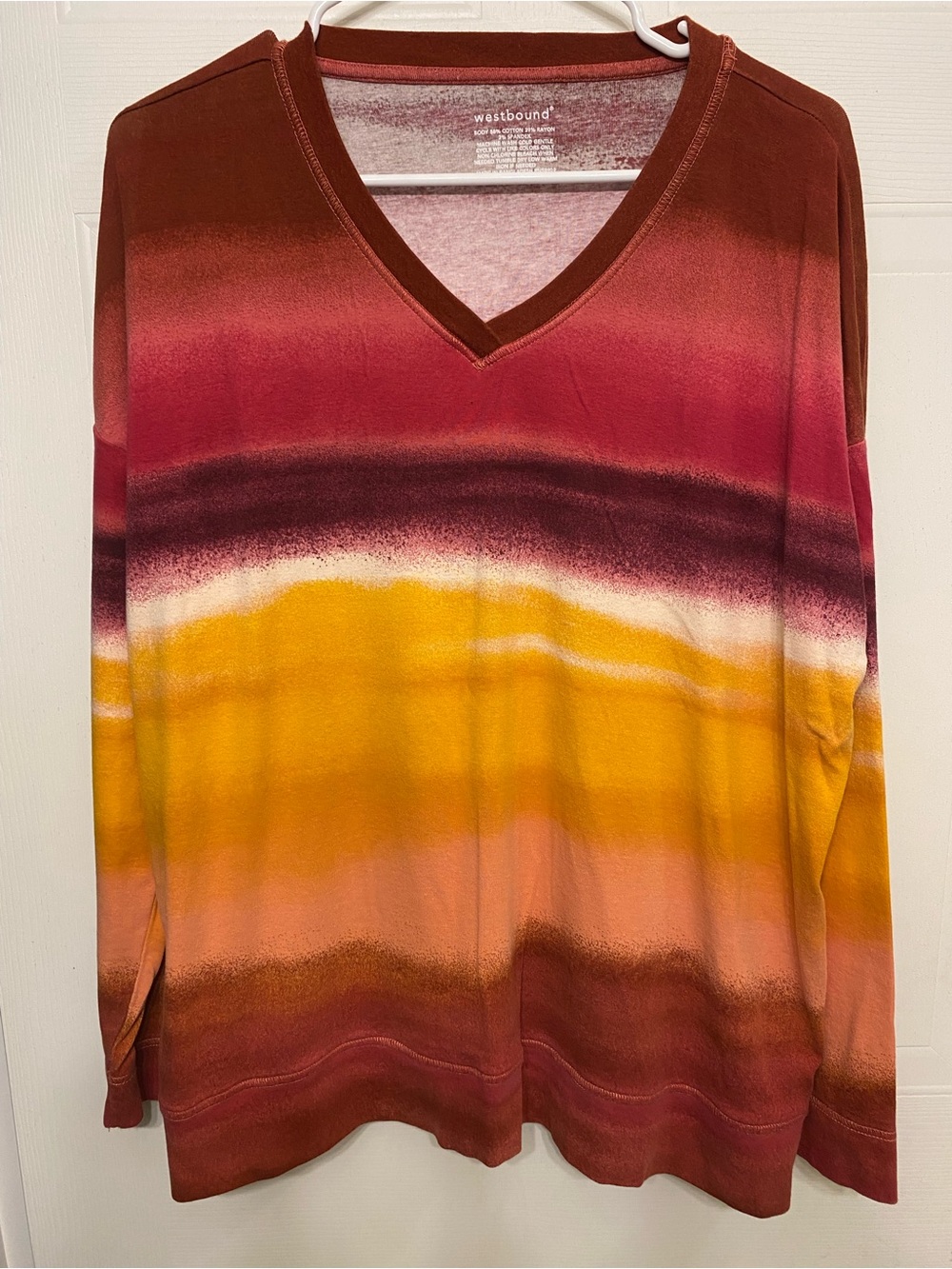 Westbound Women's V-Neck Ombre Stripe Sweater - Rust, Pink, Yellow